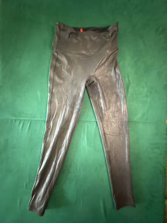 SPANX Pants - SPANX Faux Leather Leggings Petite M/M Black Metallic Liquid Shine